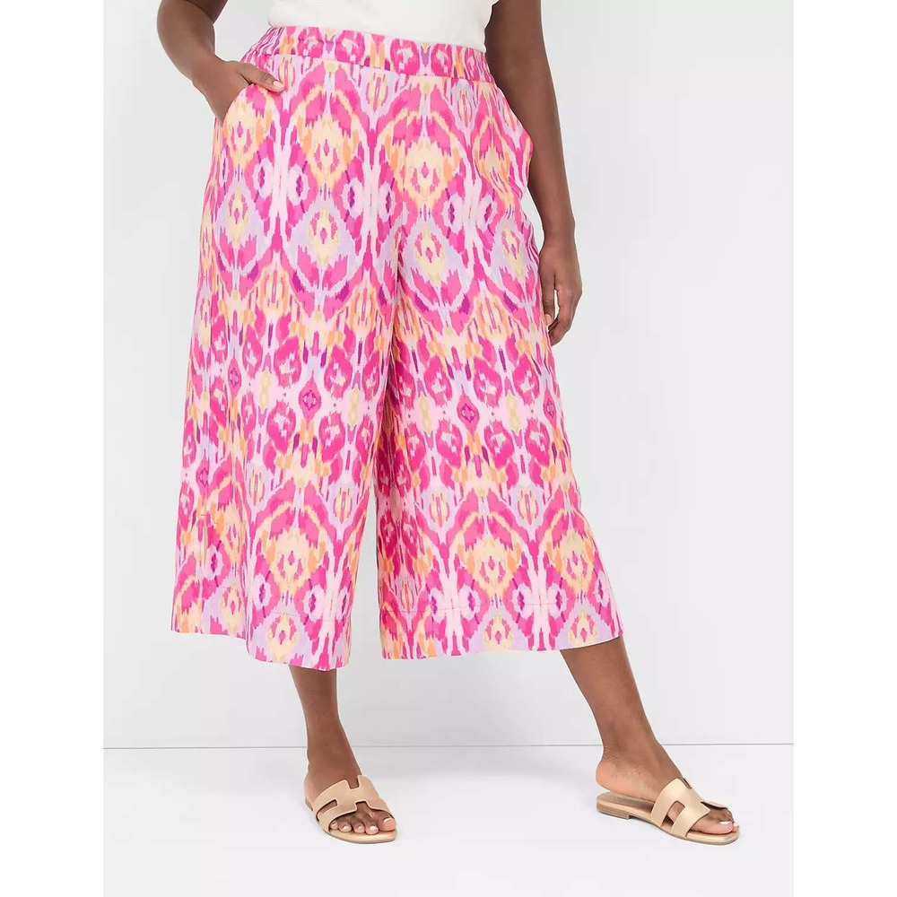 Lane Bryant Pink Orange Printed Pull On Palazzo Crop Boho Summery Pants Size 18